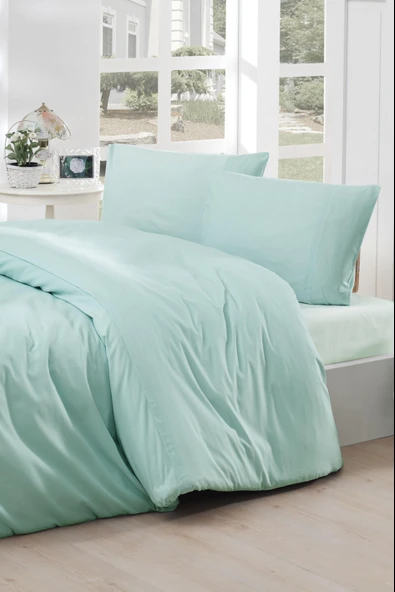 Cotton Collection Ranforce Tek Kişilik Nevresim Takımı Simple Mint ürün görseli 1
