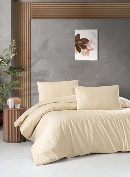 Cotton Collection Ranforce Tek Kişilik Nevresim Takımı Düzboya Krem ürün görseli 1