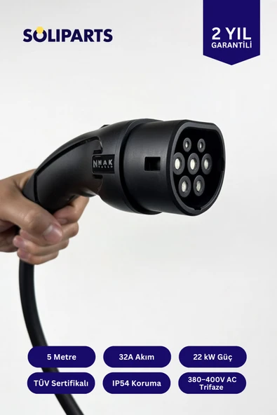 NAK KABLO Type 2 Elektrikli Araç Şarj Kablosu 5m 22kW - TUV sertifikalı ürün görseli 1