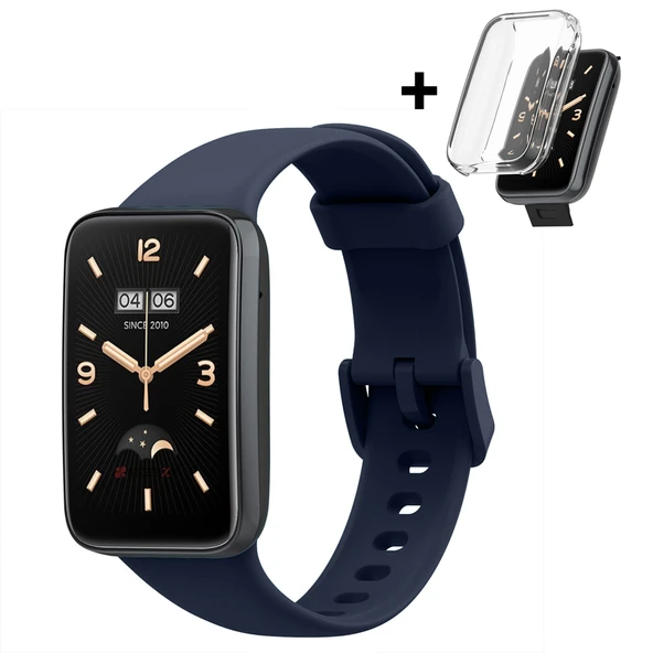 Mi Band 7 Pro İle Uyumlu Yumuşak Soft Silikon Tokalı Kordon Ve Tpu Şeffaf Kasa Koruyucu  Lacivert ürün görseli 1