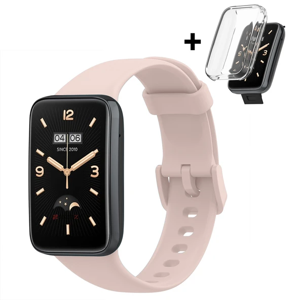 Mi Band 7 Pro İle Uyumlu Yumuşak Soft Silikon Tokalı Kordon Ve Tpu Şeffaf Kasa Koruyucu  Pudra ürün görseli 1