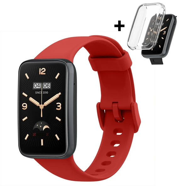 Mi Band 7 Pro İle Uyumlu Yumuşak Soft Silikon Tokalı Kordon Ve Tpu Şeffaf Kasa Koruyucu  Kırmızı ürün görseli 1