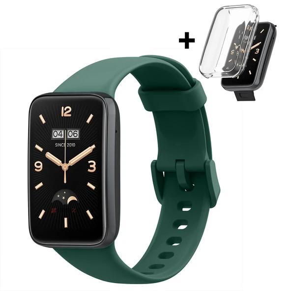 Mi Band 7 Pro İle Uyumlu Yumuşak Soft Silikon Tokalı Kordon Ve Tpu Şeffaf Kasa Koruyucu  Haki ürün görseli 1