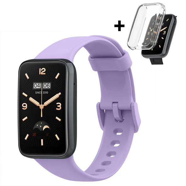 Mi Band 7 Pro İle Uyumlu Yumuşak Soft Silikon Tokalı Kordon Ve Tpu Şeffaf Kasa Koruyucu  Lila ürün görseli 1
