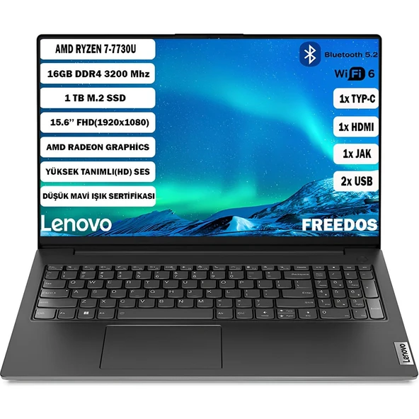 V15 G4 ABP AMD Ryzen 7 7730U 16 GB 1 TB SSD 15.6" FHD Freedos Taşınabilir Bilgisayar 82YY0012TR+161 ürün görseli 1