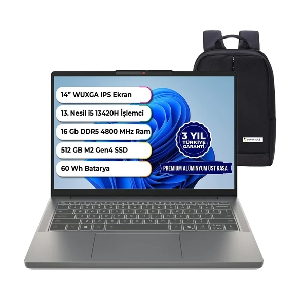 Ideapad Slim 3 14IRH10 Intel I5 13420H 16 GB 512 GB SSD Wuxga Freedos 14 Inç 83K00028TR Snertech Çanta ürün görseli 1