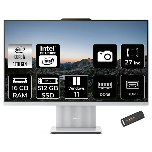 IdeaCentre 27IRH9 Intel Core i7 13620H 16GB 512GB SSD 27" FHD W11H All in One Bilgisayar & PER4 USB Bellek F0HM004JTRP347 ürün görseli 1