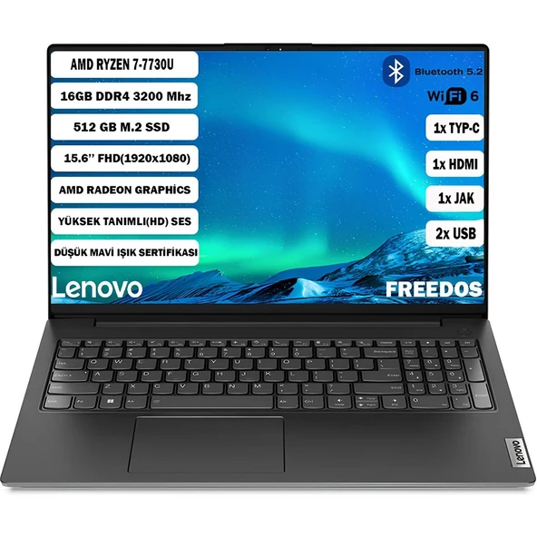 V15 G4 ABP Amd Ryzen 7 7730U 16 GB 512 GB SSD 15,6" FHD Freedos Taşınabilir Bilgisayar 82YY0012TR+165 ürün görseli 1