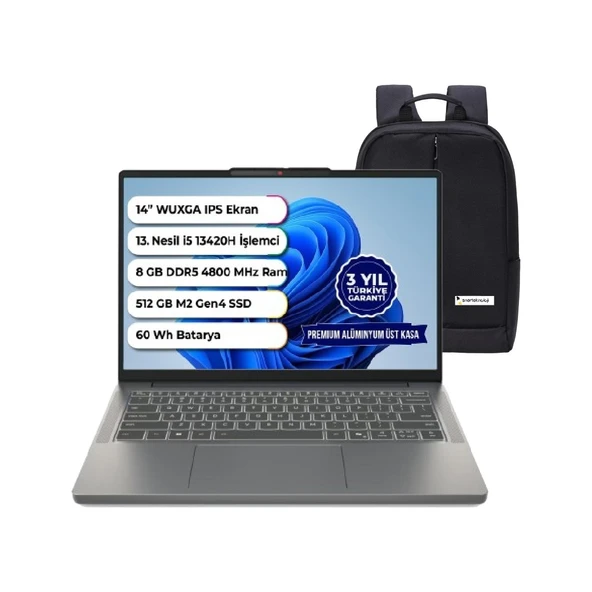 Ideapad Slim 3 14IRH10 Intel I5 13420H 8 GB 512 GB SSD Wuxga Windows 11 Pro 14 Inç 83K00028TR Snertech Çanta ürün görseli 1