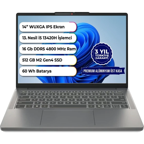 Ideapad Slim 3 14IRH10 Intel I5 13420H Ddr5 16 GB 512 GB SSD Freedos 14 Inç 83K00028TR16 ürün görseli 1