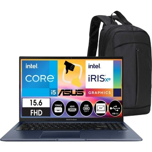 Asus Vivobook-15 X1504ZA-BQ322 Intel Core I5 1235U 16GB 2tb SSD 15.6" Fhd IPS Fredos Lacivert Dizüsütü Bilgisayar Çanta Hediyeli ürün görseli 1