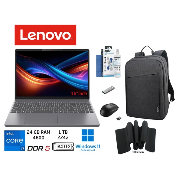 Ideapad Slim 3 Intel Core I7 13620H 24GB 1tb SSD 16"wuxga IPS W11PRO Taşınabilir Bilgisayar 83K2001VTR Duddı Çanta+Mouse+MousePad+UsbBellek+TemizlikKit ürün görseli 1