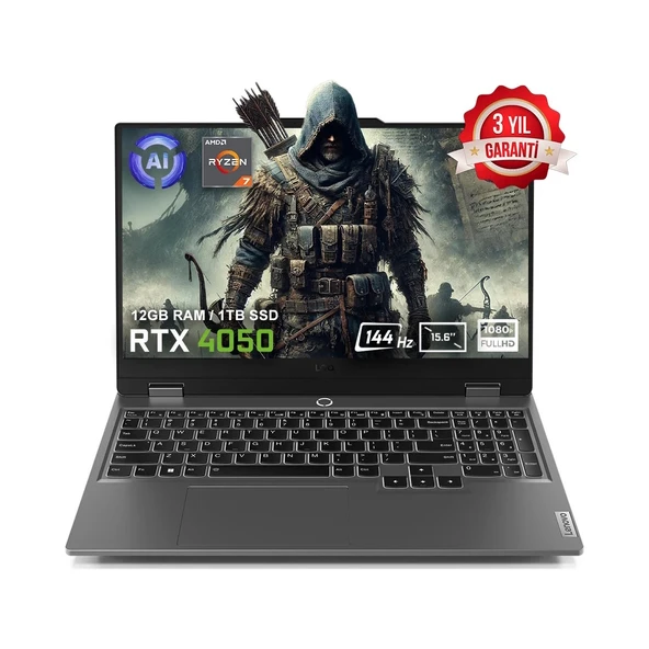 LOQ 15ARP9 83JC00E3TR AMD Ryzen 7-7435HS 12GB DDR5 1TB SSD RTX4050 6GB 15.6 inç 144Hz Full HD FreeDos Gaming Laptop ürün görseli 1