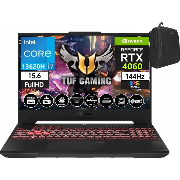 Tuf Gaming F15 FX507VV-LP242 13. Nesil Intel I7-13620H 32GB Ddr5 Ram 1tb SSD Windows 11 Home 15.6 Inç Fhd 144Hz 8GB/RTX4060 140W Taşınabilir Bilgisayar FX507VV-LP24222+ÇANTA ürün görseli 1