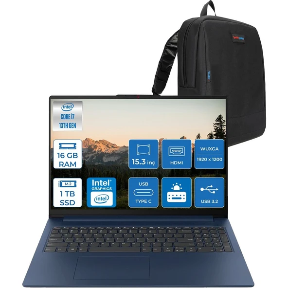 Ideapad Slim 3 15IRH10 Intel Core I7 13620H 16GB 1tb SSD Freedos 15.3" Wuxga (1920X1200) IPS 300NITS Taşınabilir Bilgisayar 83K10061TRF03 + Zetta Çanta ürün görseli 1