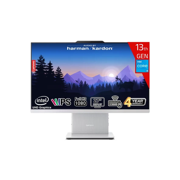 Ideacentre Aıo 27IRH9 Intel Core I5 13420H 32GB Ddr5 2tb SSD Intel UHD Graphics WIN11 Pro 27 IPS Fhd Kablosuz Klavye+Mouse F0HM0045TR-322W Beyaz All In One Bilgisayar ürün görseli 1