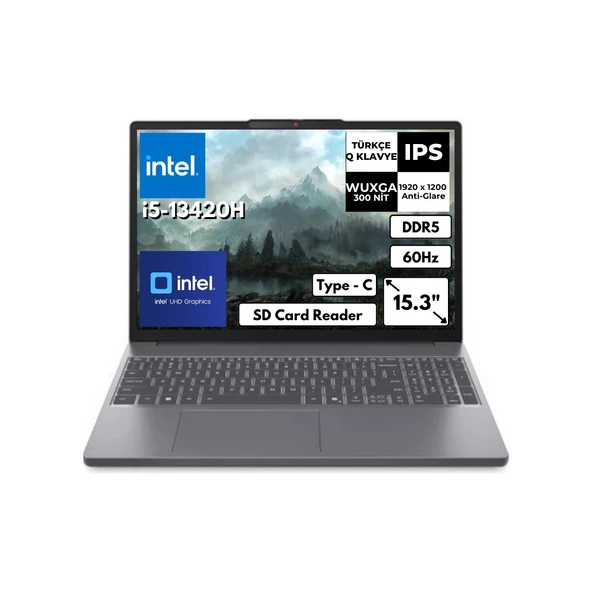 Ideapad Slim 3 15IRH10 I5-13420H 24 GB 512 GB SSD UHD Graphics 15.3" Wuxga Freedos Notebook 83K1004ETRAT8 ürün görseli 1