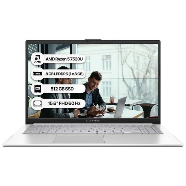 VivoBook Go 15 E1504FA-NJ115 Ryzen5 7520U 8GB 512SSD 15.6" FullHD Freedos Taşınabilir Bilgisayar ürün görseli 1