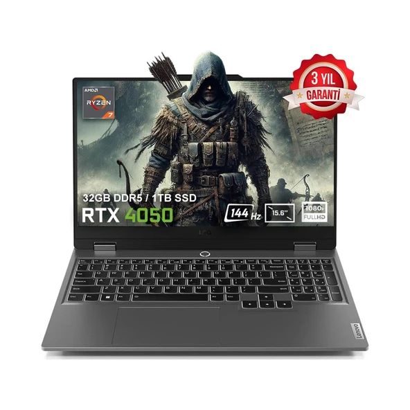 LOQ 15ARP9 83JC00E3TRv2 AMD Ryzen 7-7435HS 32GB DDR5 1TB SSD RTX4050 6GB 15.6 inç 144Hz Full HD FreeDos Gaming Taşınabilir Bilgisayar ürün görseli 1