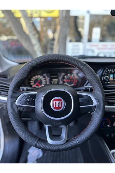 Fiat Egea Uyumlu Araca Özel Direksiyon Kılıfı (Nokta Karbon Kırmızı Dikiş) ürün görseli 1