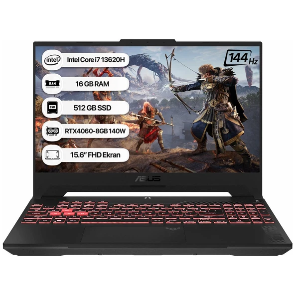 Tuf Gaming F15 FX507VV-LP243 Intel Core I7 13620H 16 GB 512 GB SSD Rtx 4060-140WATT 144 Hz Freedos 15.6" Fhd Taşınabilir Bilgisayar ürün görseli 1