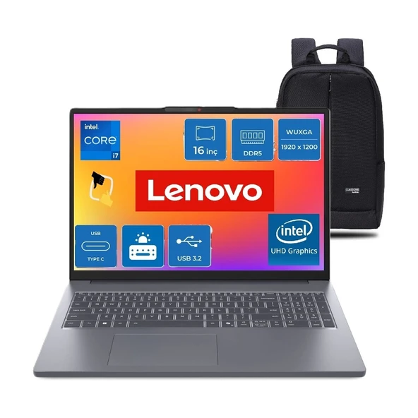 Ideapad Slim 3 16IRH10 Intel Core I7 13620H 16GB 256 SSD Windows 11 Pro 16" Fhd Taşınabilir Bilgisayar 83K2001VTR Snertech Çanta Hediye ürün görseli 1