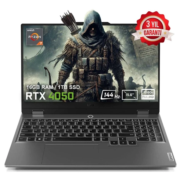 LOQ 15ARP9 83JC00E3TRv4 AMD Ryzen 7-7435HS 16GB DDR5 1TB SSD RTX4050 6GB 15.6 inç 144Hz Full HD FreeDos Gaming Laptop ürün görseli 1