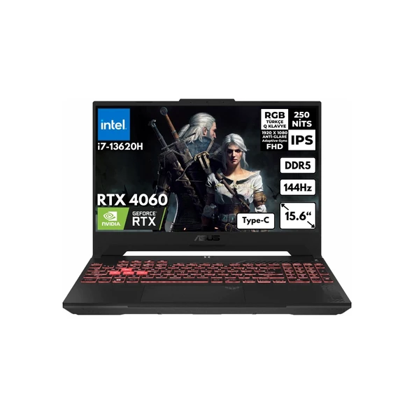 Tuf Gaming F15 I7-13620H 32-GB DDR5 1 TB SSD RTX4060 (8GB-140W) 15.6" Fhd 144Hz Windows 11 Home Gaming Taşınabilir Bilgisayar FX507VV-LP241HMF43 ürün görseli 1