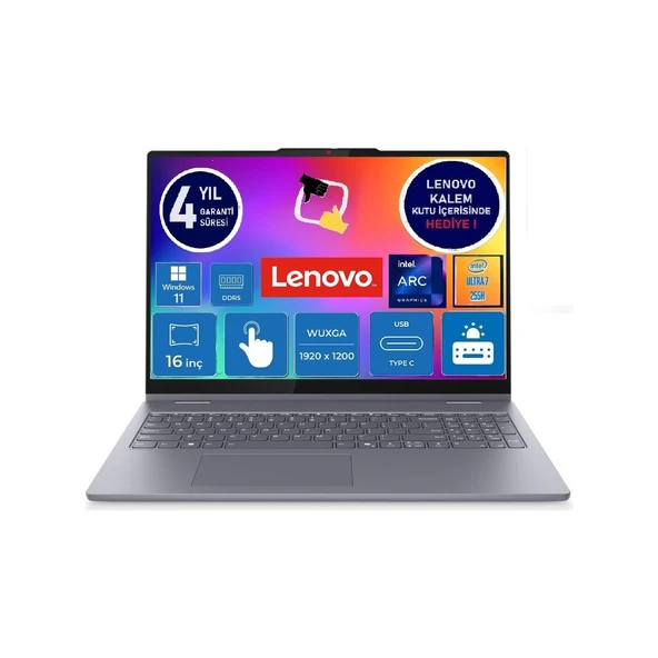 ıdeapad 5 2 In 1 16IAL10 Intel® Core Ultra 7 255H 16GB 512GB SSD 16" Touch 83KS002ATR W11P Dokunmatik Bilgisayar Snertech ürün görseli 1