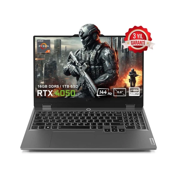 LOQ 15ARP9 83JC00FHTRv5 AMD Ryzen 7-7435HS 16GB DDR5 1TB SSD RTX4050 6GB 15.6 inç 144Hz Full HD FreeDos Gaming Laptop ürün görseli 1
