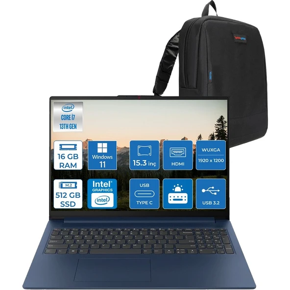Ideapad Slim 3 15IRH10 Intel Core I7 13620H 16GB 512GB SSD Windows 11 Pro 15.3" Wuxga (1920X1200) IPS 300NITS Taşınabilir Bilgisayar 83K10061TRP02 + Zetta Çanta ürün görseli 1