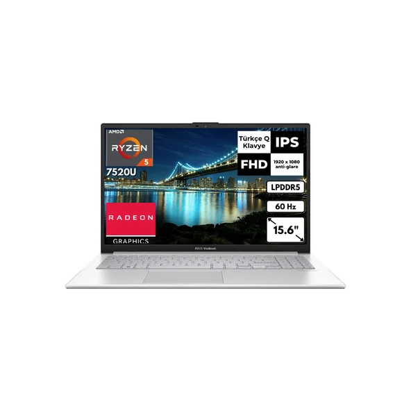 Vivobook Go 15 R5 7520U 8 GB 2 Tbssd Radeon Graphics 15.6" Fhd Windows 11 Pro E1504FA-NJ115AT14 ürün görseli 1