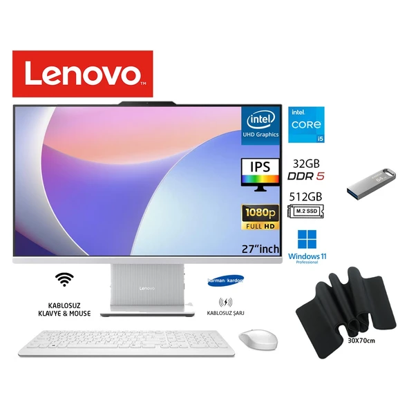 ıdeacentre Aıo Intel Core I5 13420H 32GB 512GB SSD W11PRO 27" Fhd All In One Bilgisayar F0HM0045TR Duddı Mousepad+Usbbellek ürün görseli 1