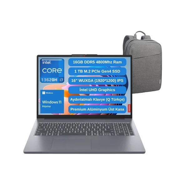 Ideapad Slim 3 16IRH10 Intel Core I7 13620H 16GB 1tb SSD 16" Fhd Windows 11 Taşınabilir Bilgisayar 83K2001VTR - Lenovo Çanta Wz7 ürün görseli 1