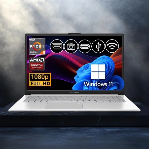 Vivobook Go 15 RYZEN5-7520U 8gb 512GB Nvme SSD E1504FA-BQ1741 ATL17 15.6" WIN11PRO Notebook ürün görseli 1