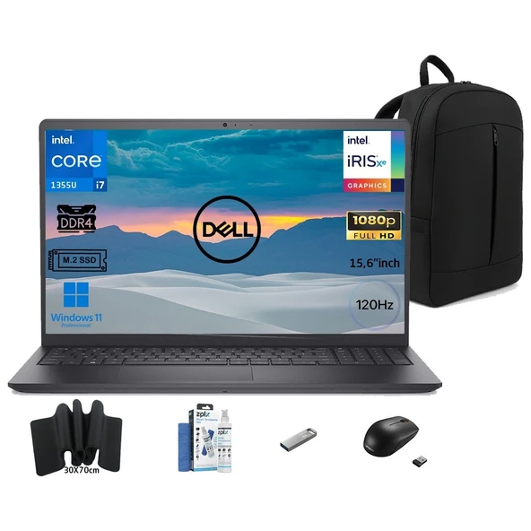 vostro 3530 I7-1355U 16GB 512GB SSD 15.6 Fhd 120Hz W11PRO N1601PVNB3530U Snertech Çanta+Mouse+Mousepad+Usbbellek+Temizlikkit ürün görseli 1