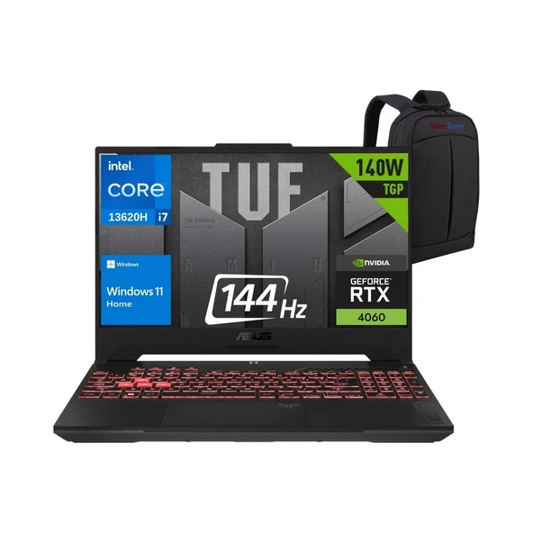 Tuf Gaming F15 FX507VV-LP139 I7-13620H 16GB 512 GB SSD RTX4060 140W 15.6" Fhd 144Hz Windows 11 Home Dizüstü Bilgisayar - Emtech Çanta - Emt 3 ürün görseli 1