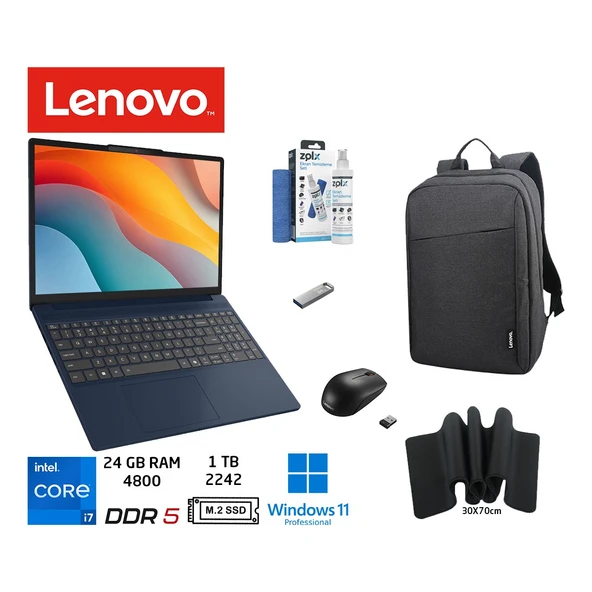 ıdeapad Slim 3 Intel Core I7 83K10060TR 13620H 24GB 1tb SSD W11PRO 15.3" Wuxga Duddi Çanta+Mouse+Mousepad+Usbbellek+Temizlikkit ürün görseli 1