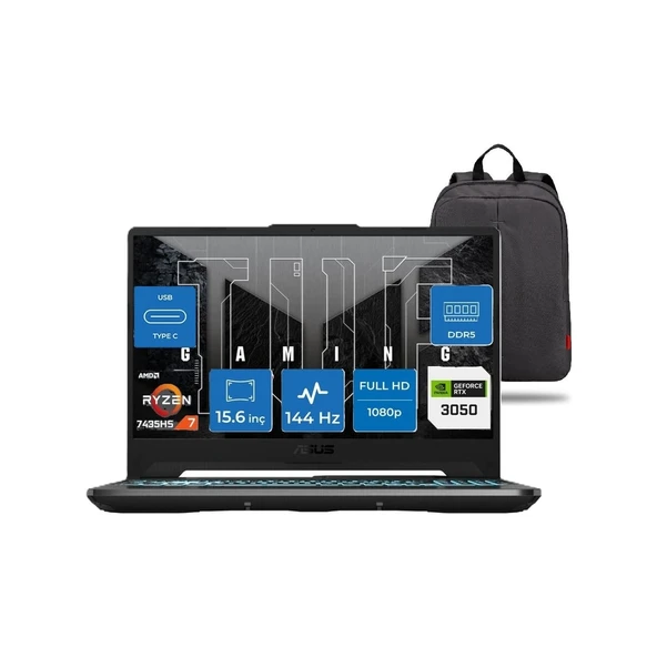 Tuf Gaming A15 FA506NCR Amd Ryzen 7 7435HS 16GB Ddr5 1tb SSD RTX3050 4gb 15.6" Fhd 144HZ Windows 11 Pro Taşınabilir Bilgisayar + Snertech Çanta ürün görseli 1