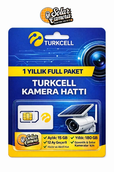Turkcell Kamera Hattı 15gb ,1 Yıllık Full Paket , Aylık 15 GB , Yıllık 180 GB, Solar Kameraları İçin Hazır Aktif SIM ürün görseli 1