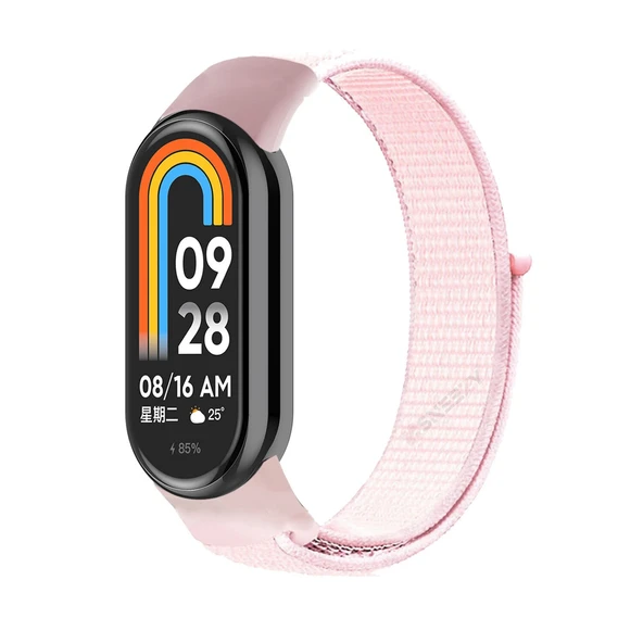 Xiaomi Mi Band 9 İle Uyumlu Hasır Nylon Akıllı Bileklik Kordon - Saat Kordonu  Açık Pembe ürün görseli 1