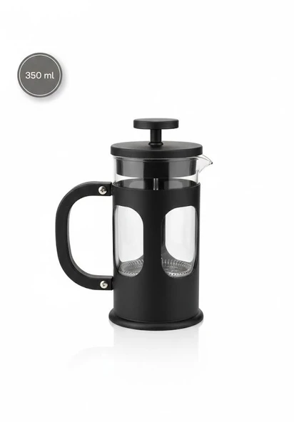 Arow 350 ml Borosilikat Cam French Press - Filtre Kahve ve Bitki Çayı Demleyici - Siyah ürün görseli 1
