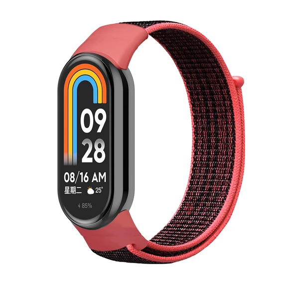 Xiaomi Mi Band 9 İle Uyumlu Hasır Nylon Akıllı Bileklik Kordon - Saat Kordonu  Kırmızı - Siyah ürün görseli 1