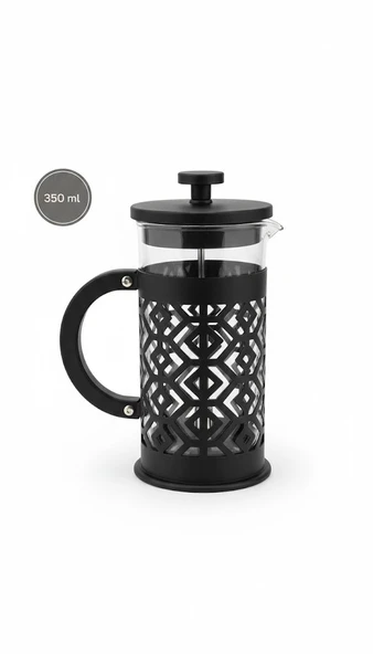 Arow 350 ml Borosilikat Cam French Press - Filtre Kahve ve Bitki Çayı Demleyici - Siyah  D-858 ürün görseli 1