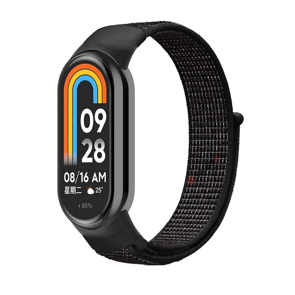 Xiaomi Mi Band 9 İle Uyumlu Hasır Nylon Akıllı Bileklik Kordon - Saat Kordonu  Siyah Beyaz ürün görseli 1