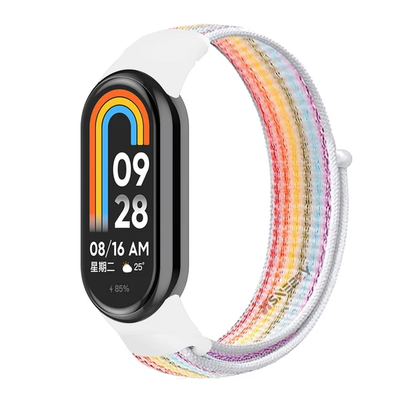 Xiaomi Mi Band 9 İle Uyumlu Hasır Nylon Akıllı Bileklik Kordon - Saat Kordonu  Rainbow ürün görseli 1