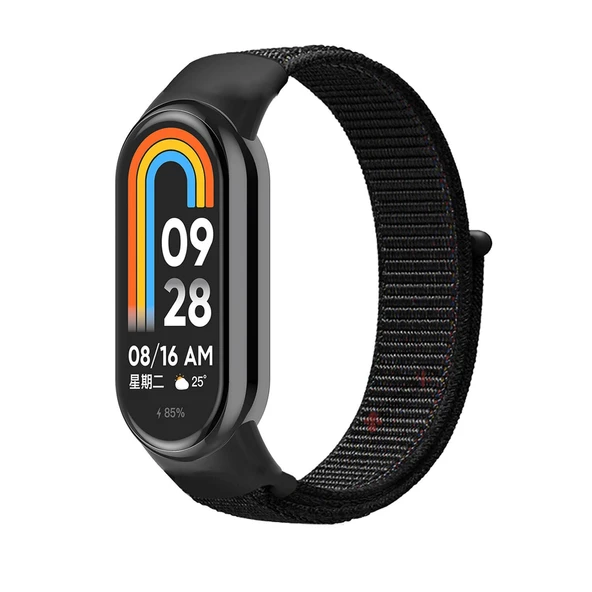 Xiaomi Mi Band 9 İle Uyumlu Hasır Nylon Akıllı Bileklik Kordon - Saat Kordonu  Siyah - Kırmızı ürün görseli 1