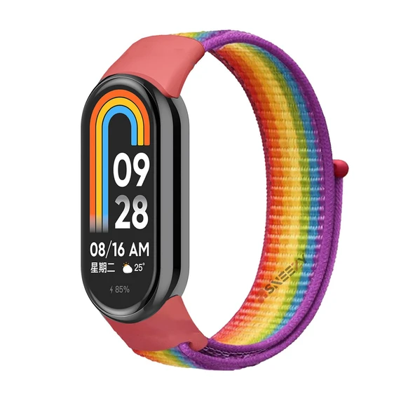 Xiaomi Mi Band 9 İle Uyumlu Hasır Nylon Akıllı Bileklik Kordon - Saat Kordonu  Gökkuşağı ürün görseli 1