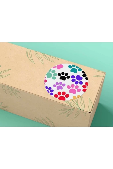 Çok Renkli Pati Etiket Mat Sticker Pet Evcil Hayvan Paw Pençe Ayak Izi Yuvarlak 3 cm  200 Adet ürün görseli 1