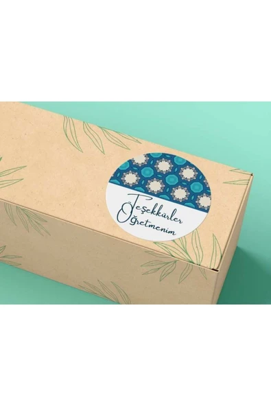 Mavi Renk Teşekkürler Öğretmenim Yazılı Etiket Yuvarlak Mat Sticker Öğretmenler Günü 4 cm 100 Adet ürün görseli 1